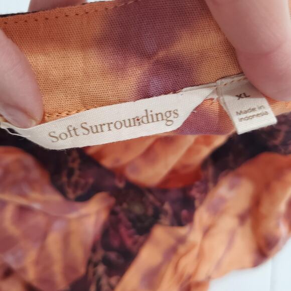 Soft Surroundings Dress Womens XL Orange Purple Tie Dye V Neck Boho A-Line - Picture 3 of 12
